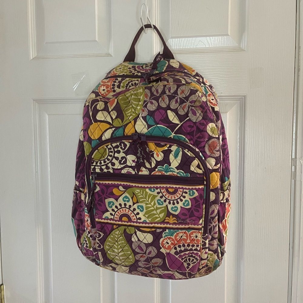 Vera Bradley Campus Backpack Crazy plums Flower quilted Pattern Laptop Computer
